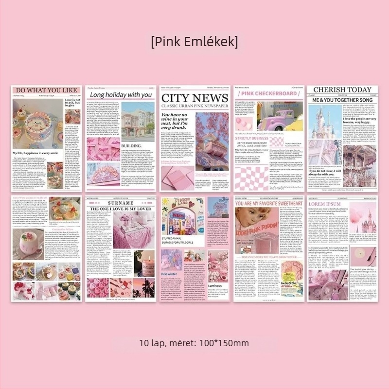10 rózsaszín emlék-kártya Instagram-stílusban, üdvözlőlapok, beltéri falposzterek, elegáns karton fali matricák