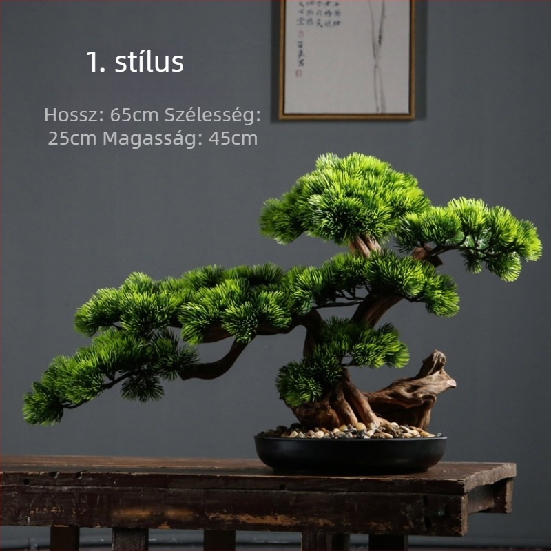 Zen ihletésű mű bonsai fenyő, iroda és nappali részére, bejárati dekoráció, megnyitó ajándék.