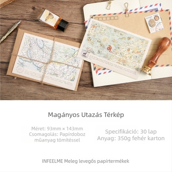 Dobozos képeslapkészlet: Magányos hajóút térképe, Retro kreatív képeslap, Nosztalgikus tengeri postai bélyegző – üdvözlőlap