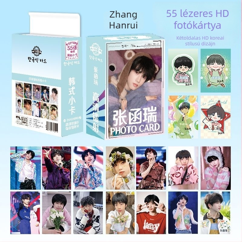 Zhang Hanrui lézeres hologrammával rendelkező anime-stílusú Polaroid kártyák, friss, kétoldalas, különböző anyagokból, Lomo kártyák, 55 darab