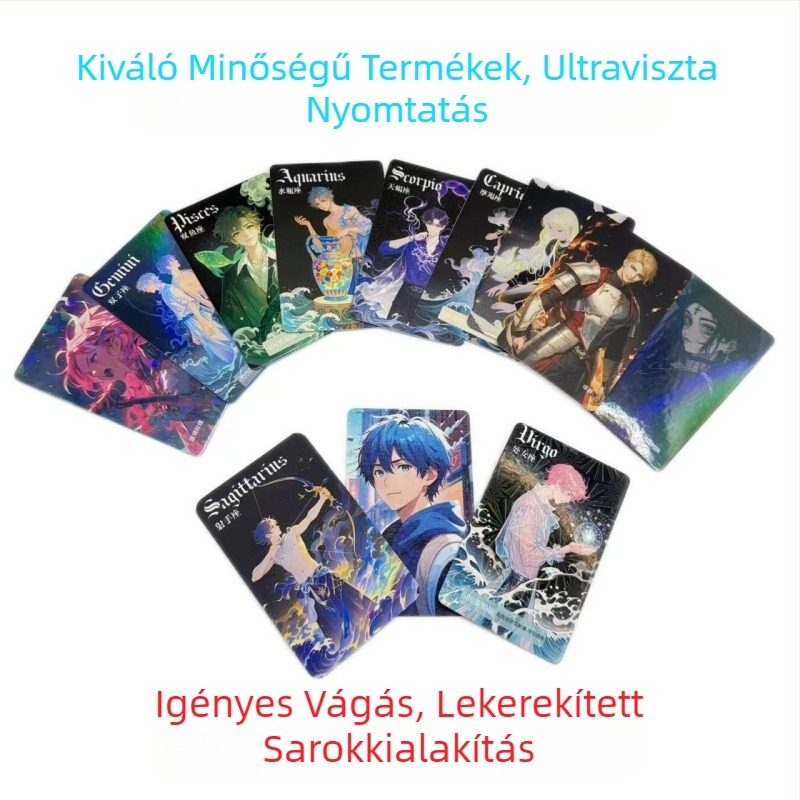 Egyedi lézergravírozott csiszolt üvegkártya anime játékokhoz UV aranyfóliával