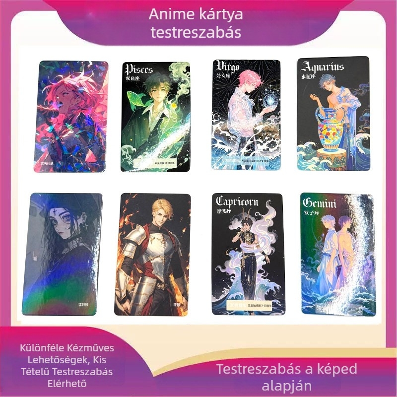 Egyedi lézergravírozott csiszolt üvegkártya anime játékokhoz UV aranyfóliával