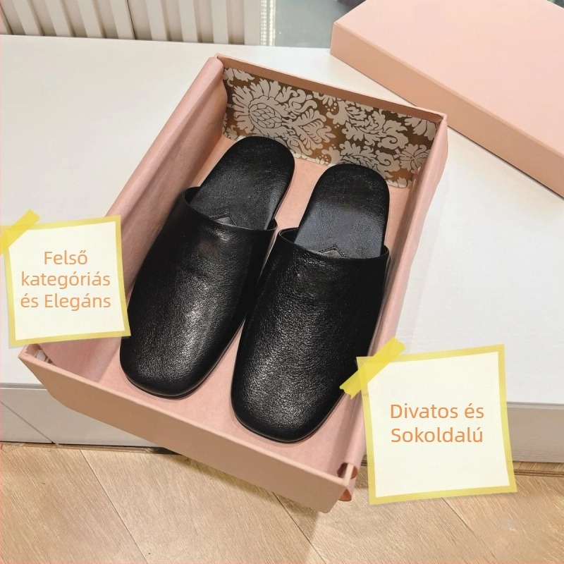 Retro négyszögletes orrú mules nőknek, kényelmes lapos slip-on szandál zárt orral, ősz-télre.