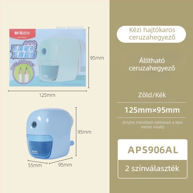 APS906AL kézi ceruzahegyező, állítható vastagsággal, általános iskolások és művészeti diákok számára
