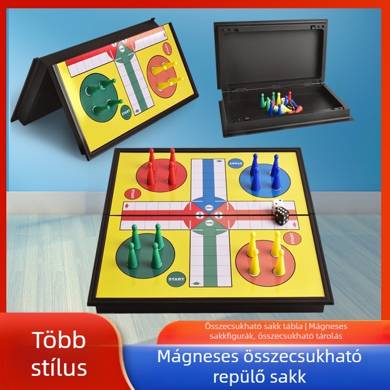 25 cm mágneses összecsukható hordozható többjátékos játéktábla sakk, dáma, Gomoku és repülő sakk
