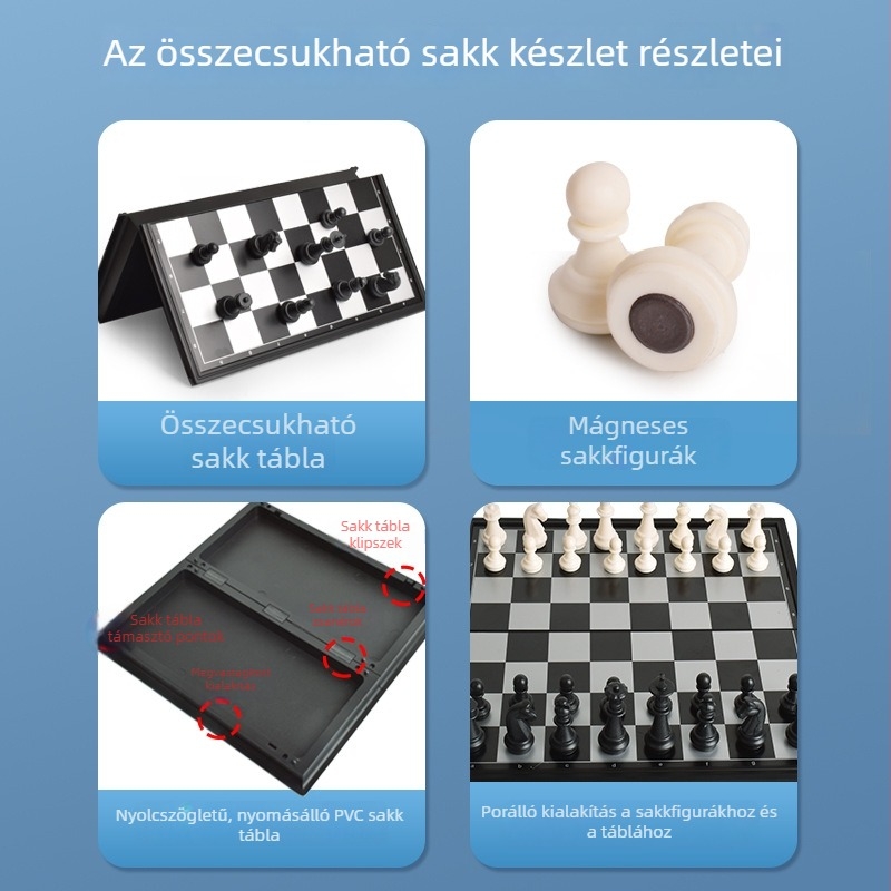 25 cm mágneses összecsukható hordozható többjátékos játéktábla sakk, dáma, Gomoku és repülő sakk