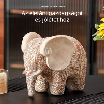 Ősi stílusú elefánt gyanta szobor otthon dekorációhoz — díszítő faragott motívummal a nappaliba, előszobába és kávézóasztalhoz