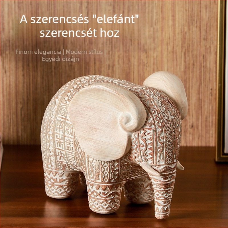Ősi stílusú elefánt gyanta szobor otthon dekorációhoz — díszítő faragott motívummal a nappaliba, előszobába és kávézóasztalhoz