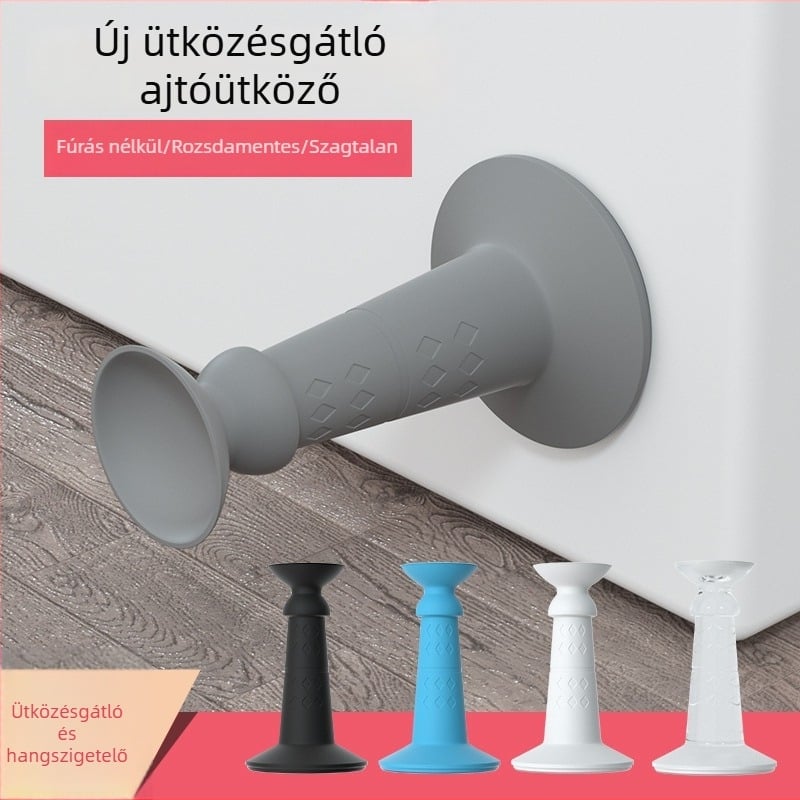 Silikon ajtóstop erős ragasztóval, fúrás nélkül, ütésgátló szívókoronggal fürdőszoba és konyhaajtókhoz