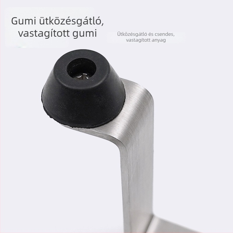 Rozsdamentes acélból készült ajtóstop és ruhafogas gumírozott ütővel, falra szerelhető, csendes működésű, fürdőszobához és szobához