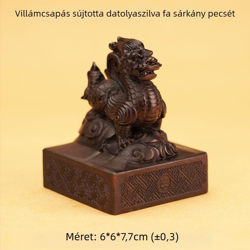 Jujube-fa pecsét jade-szerű felülettel és azúr sárkány motívummal, taóista rituális eszköz