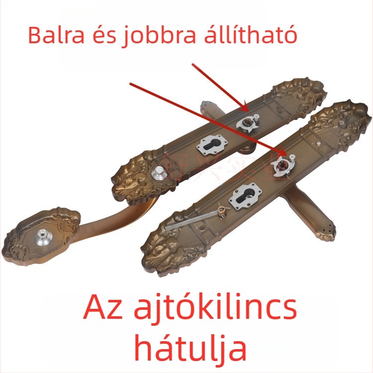 Betörés elleni ajtófogantyú dupla nyitású villaajtóhoz, vas panelre szerelt kilincs, 235 mm furatköz, zárhoz tartozó tartozékok