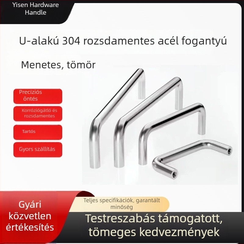 304 rozsdamentes acél U-alakú tömör kerekcső ajtófogantyú belső menet, testre szabható vastagság, ipari stílus