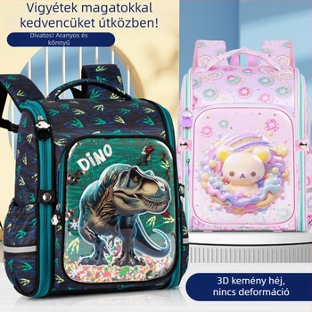Új stílusú általános iskolai hátizsák, uniszex, integrált kettős rétegű merev héj a gerinc védelméért és a teher csökkentéséért, rajzfilmszerű dizájn