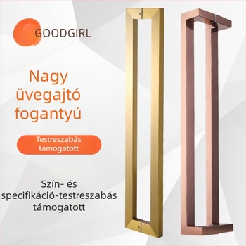Üvegajtó kilincs, dupla görbület, rózsaszín arany és fekete titánium felület, rozsdamentes acél négyszögletes cső, kínai stílusú kettős szerelés
