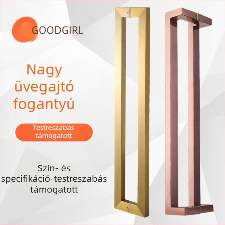 Üvegajtó kilincs, dupla görbület, rózsaszín arany és fekete titánium felület, rozsdamentes acél négyszögletes cső, kínai stílusú kettős szerelés