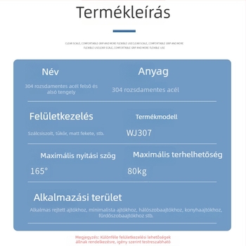 304 rozsdamentes acél ajtózsanér, teherbírás 60–80 kg, fából készült ajtókhoz és acél keretekhez, 90°-os nyitás.
