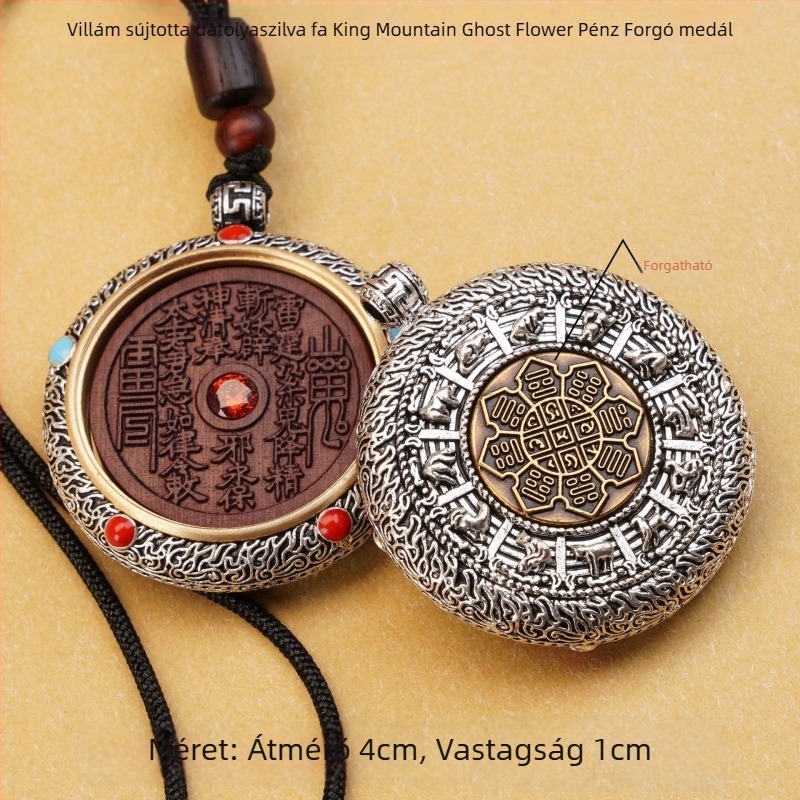 Villámcsapott jujubafa forgó medál, kilenc négyzetes Bagua, taoista talisman