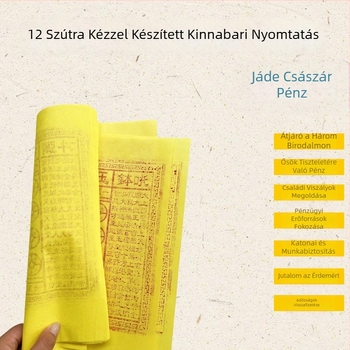 Nagykereskedelem: Kézzel készített nagy méretű talizmánlapok Jade császár számára sárga papíron cinnabar pecsétekkel, 12 gyógyító pecsét