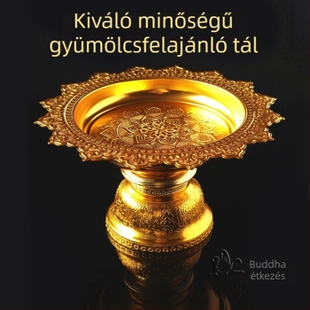 Buddha aranyozott ötvözet kínáló tál, lótusz talppal, gyümölcstál, Manza tál
