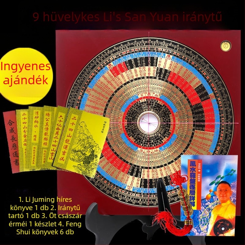 Réz Feng Shui iránytű Flying Star rendszerrel, magas precizitású, 9 hüvelyk