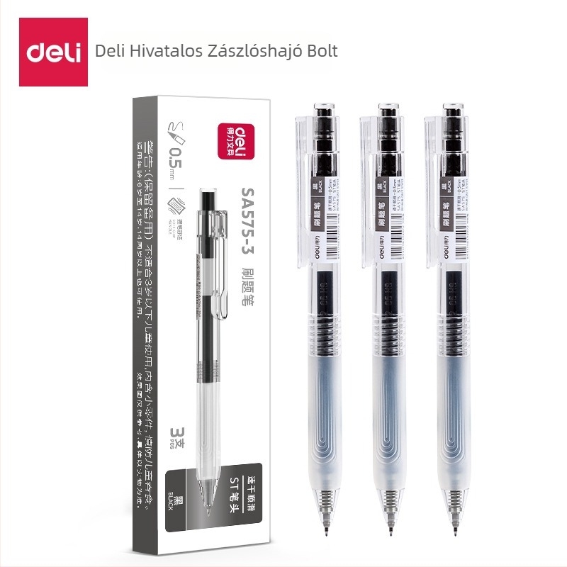 Deli SA575 zselés toll, 0,5 mm, fekete, gumírozott markolattal a sima íráshoz