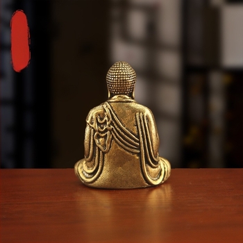 Sárgaréz Buddha szobor, zsebméretű dekoráció autóhoz és otthonhoz, retro felülettel