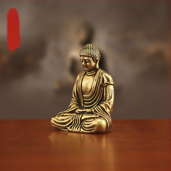 Sárgaréz Buddha szobor, zsebméretű dekoráció autóhoz és otthonhoz, retro felülettel