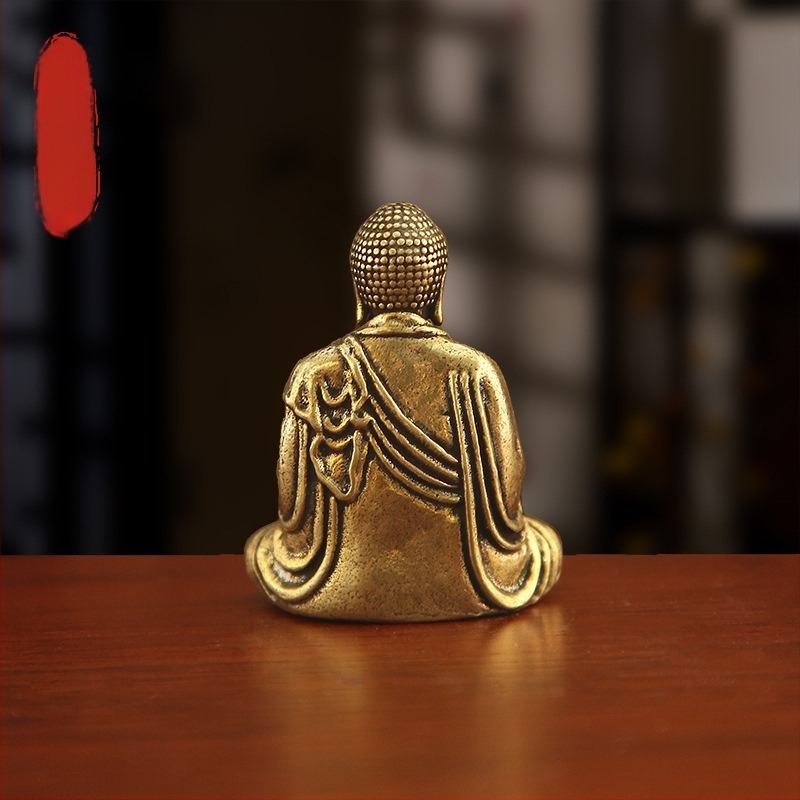 Sárgaréz Buddha szobor, zsebméretű dekoráció autóhoz és otthonhoz, retro felülettel