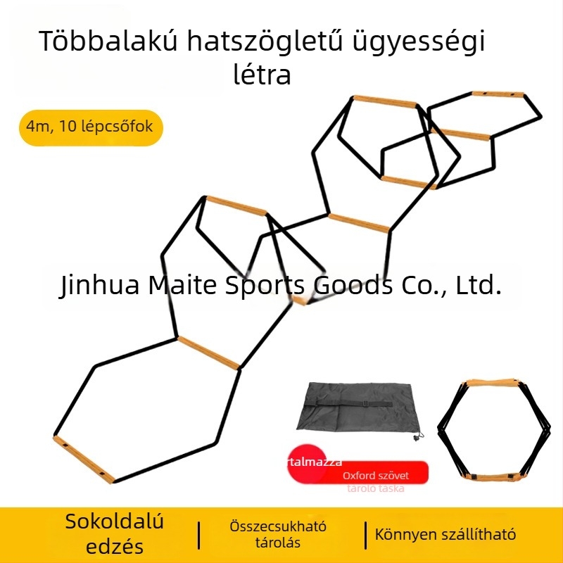 Új hatszögletű agilitási létra futball-edzéshez, agilitás körrel és multifunkcionális edzőgyűrűvel, tároló táskával