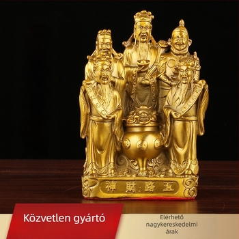 Sárgarézből készült Vagyon Istene szobor, nagy Buddha-szoborral és ötirányú bőségszarvval – ajándék vállalkozásindításhoz