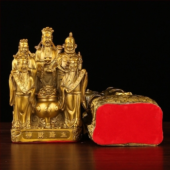 Sárgarézből készült Vagyon Istene szobor, nagy Buddha-szoborral és ötirányú bőségszarvval – ajándék vállalkozásindításhoz
