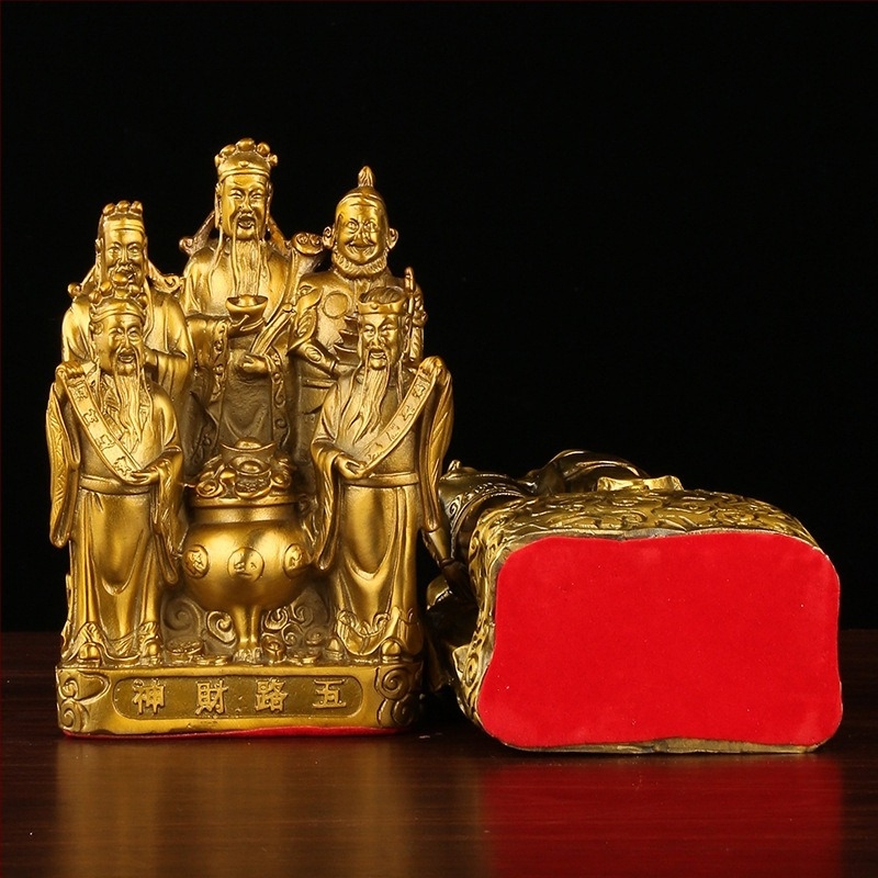 Sárgarézből készült Vagyon Istene szobor, nagy Buddha-szoborral és ötirányú bőségszarvval – ajándék vállalkozásindításhoz