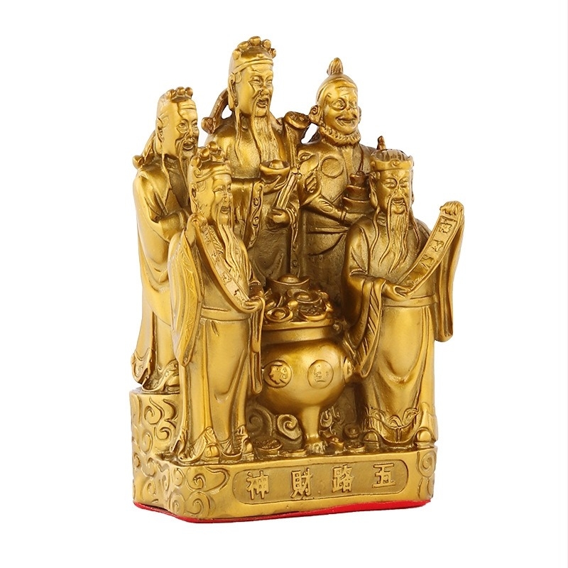 Sárgarézből készült Vagyon Istene szobor, nagy Buddha-szoborral és ötirányú bőségszarvval – ajándék vállalkozásindításhoz