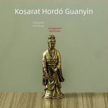 Guanyin szobor sárgarézből – dekoráció autóba, íróasztalra és otthonra, vagyon és védelem