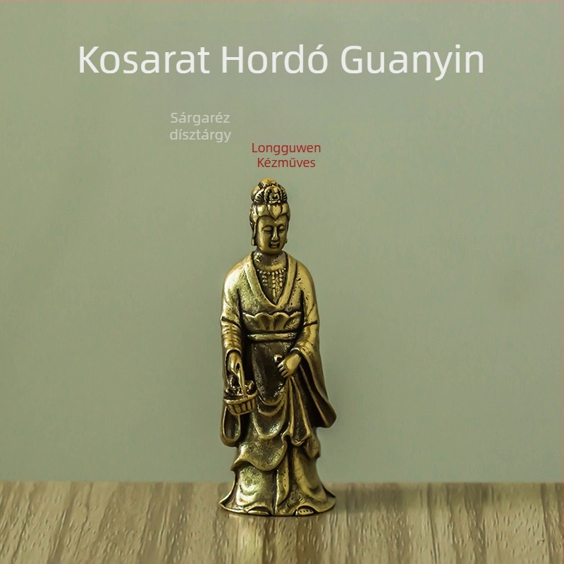 Guanyin szobor sárgarézből – dekoráció autóba, íróasztalra és otthonra, vagyon és védelem