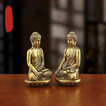 Otthoni és autó dekorációhoz készült sárgaréz Buddha-szobor, retro antik felülettel, kompakt méret