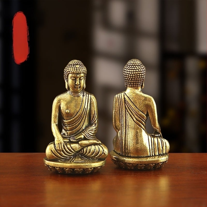 Otthoni és autó dekorációhoz készült sárgaréz Buddha-szobor, retro antik felülettel, kompakt méret