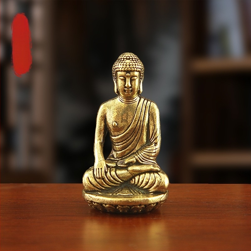Otthoni és autó dekorációhoz készült sárgaréz Buddha-szobor, retro antik felülettel, kompakt méret