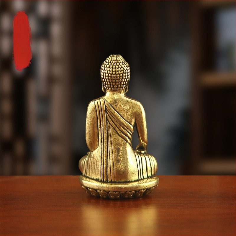 Otthoni és autó dekorációhoz készült sárgaréz Buddha-szobor, retro antik felülettel, kompakt méret