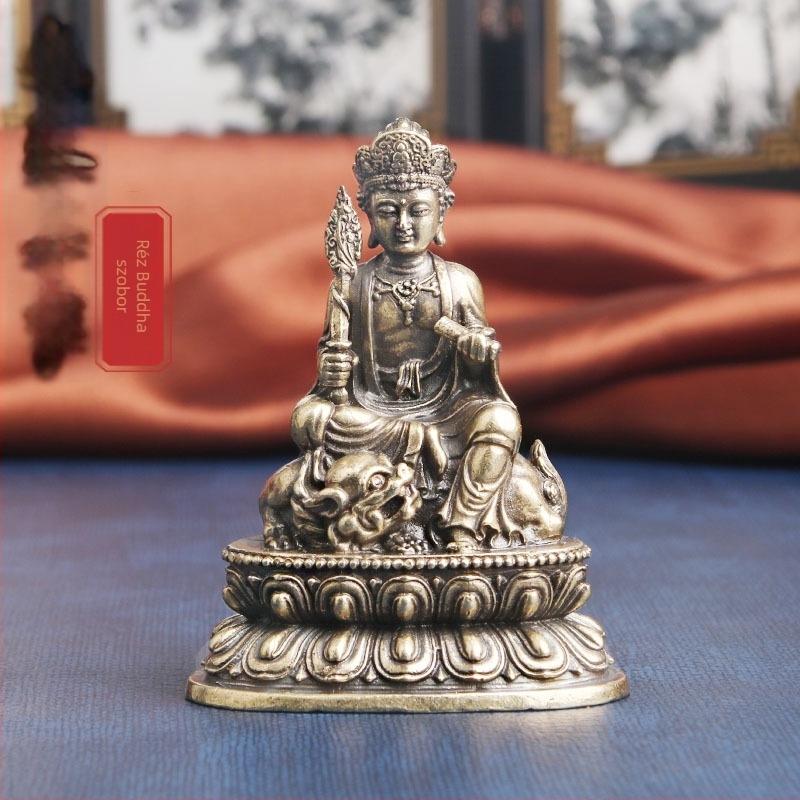 Brass Manjushri Bodhisattva szobor, dísztárgy otthoni oltárhoz, viaszos öntéses technikával, antik stílusú kézművesség
