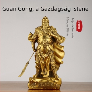 Réz Guan Yu szobor karddal, a Gazdagság Istene – otthoni dekoráció