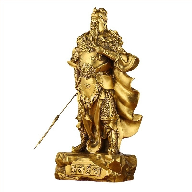 Réz Guan Yu szobor karddal, a Gazdagság Istene – otthoni dekoráció