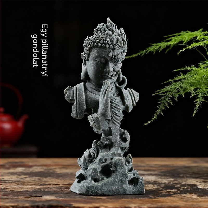 Zen Buddha szobor démon motívummal akváriumi dekorációhoz és tea-szoba asztali díszítéséhez