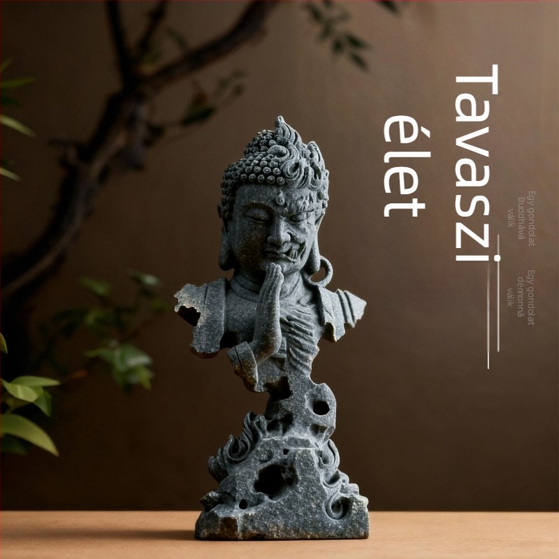Zen Buddha szobor démon motívummal akváriumi dekorációhoz és tea-szoba asztali díszítéséhez