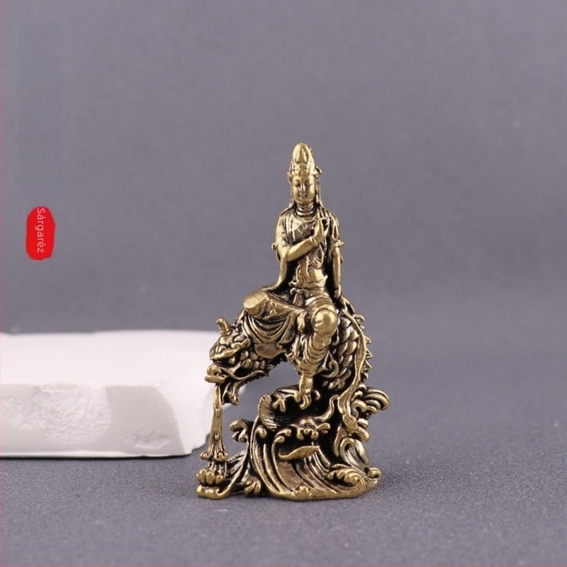 Sárgaréz Guanyin Bodhisattva szobor, retro stílusú, otthon és iroda dekoráció