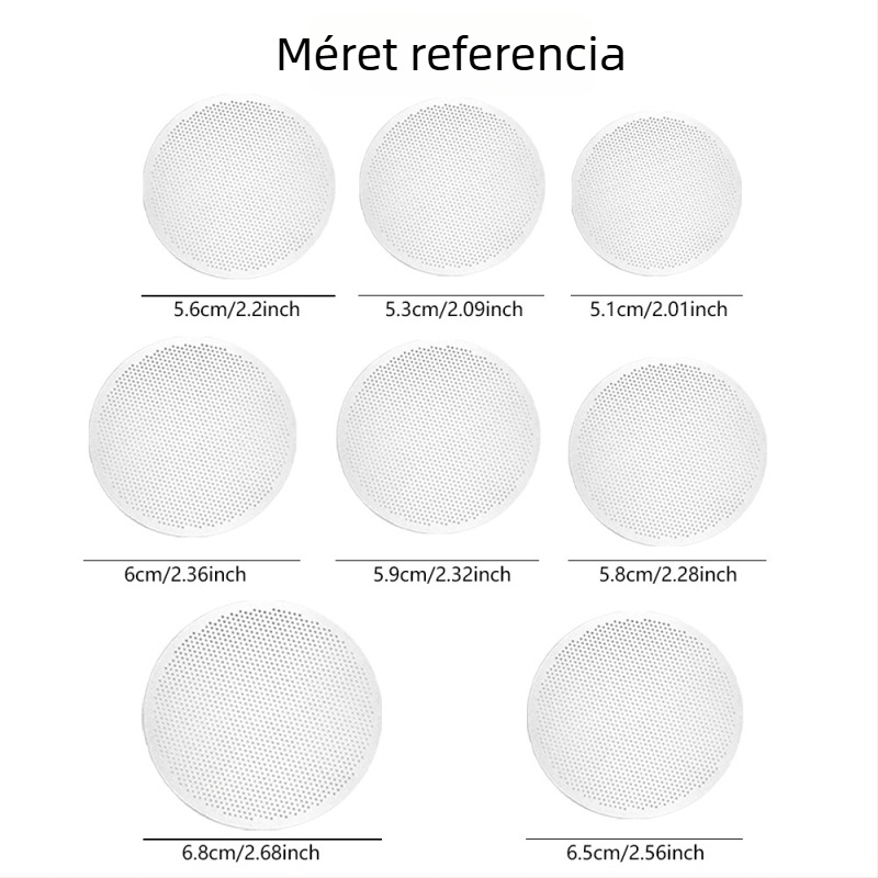 2 darabos rozsdamentes szűrőkosár készlet moka pothoz, méretek 56/59/61/65/68 mm, kézi főzéshez, szűrőpapírral