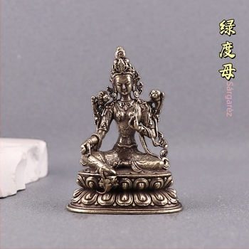 Sárgarézből készült Zöld Tara Buddha szobor otthoni asztali dekorációhoz, Bodhisattva figura, szent dísztárgy