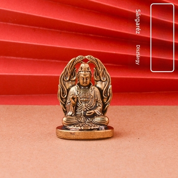 Antik sárgaréz Guanyin Bodhisattva szobor, kis méretű, hordozható dekoráció