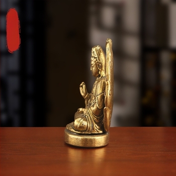 Sárgaréz Guanyin Bodhisattva szobor, meditáló a lótuszon, kígyó talppal, retro kivitelezés